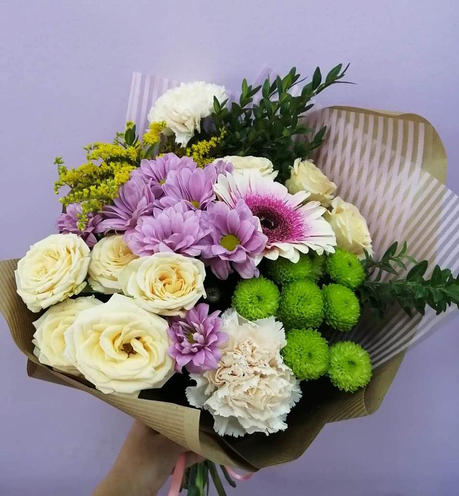 Букет цветов из: Хризантемы, Розы, Гвоздики и Герберы в Архиповском